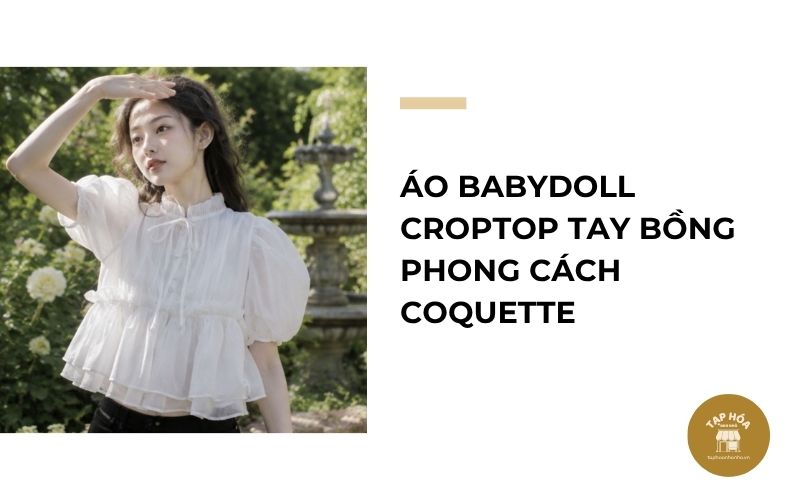 Áo babydoll croptop tay bồng phong cách Coquette