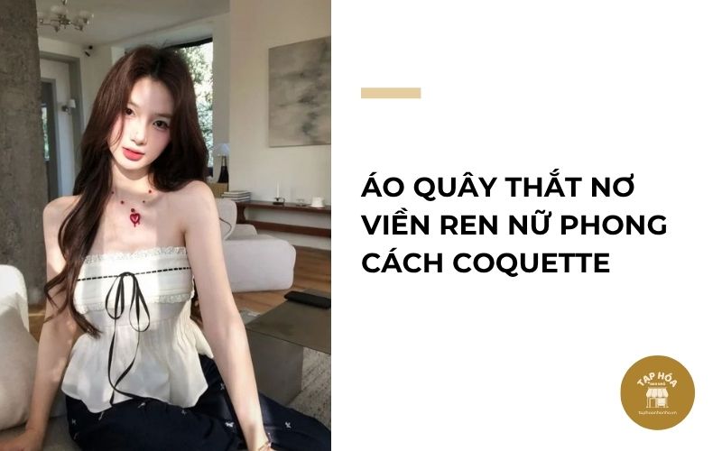 Áo quây thắt nơ viền ren nữ phong cách Coquette