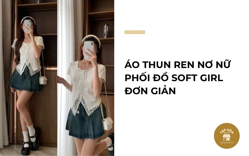 Áo thun ren nơ nữ phối đồ Soft Girl đơn giản