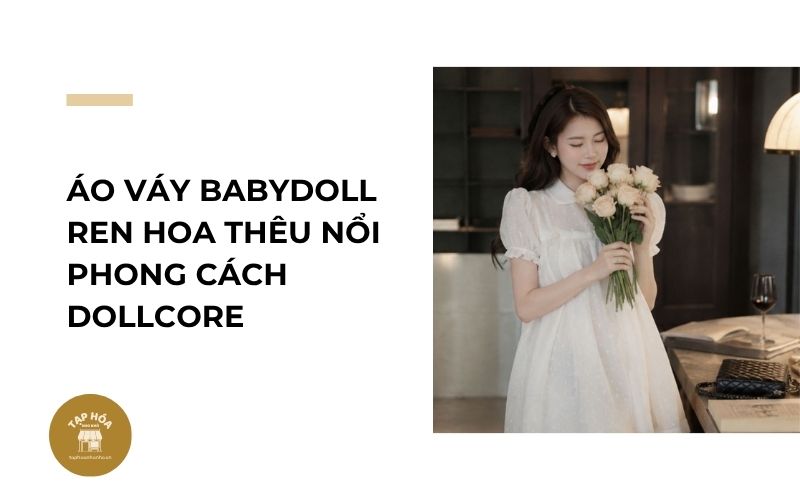 Áo váy babydoll ren hoa thêu nổi phong cách Dollcore