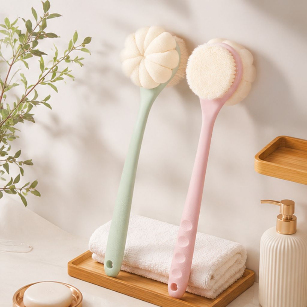 Bàn chải tắm 2 mặt cán dài chà lưng tạo bọt làm sạch sâu cho cơ thể