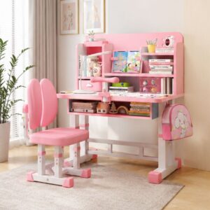 Bàn ghế học sinh tiểu học E04 chống gù chống cận nâng hạ chiều cao kèm kệ sách