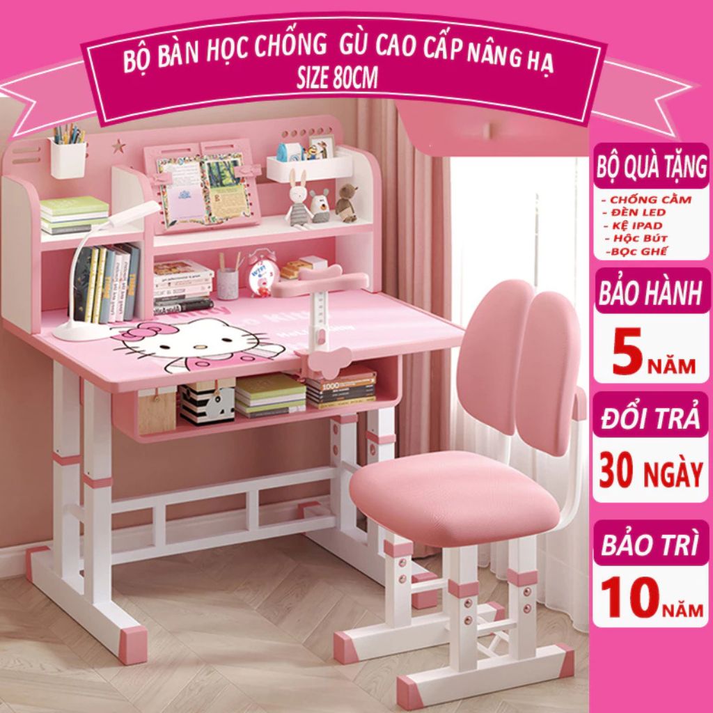 Bàn ghế học sinh tiểu học E04 chống gù chống cận nâng hạ chiều cao kèm kệ sách - Ảnh 3