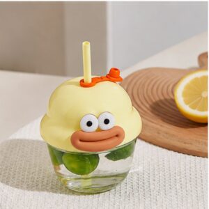 Bình thủy tinh mini có ống hút thiết kế dễ thương kèm nắp chống tràn - Hình ảnh 2