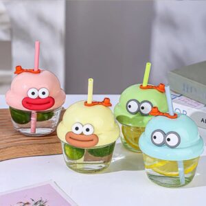 Bình thủy tinh mini có ống hút thiết kế dễ thương kèm nắp chống tràn