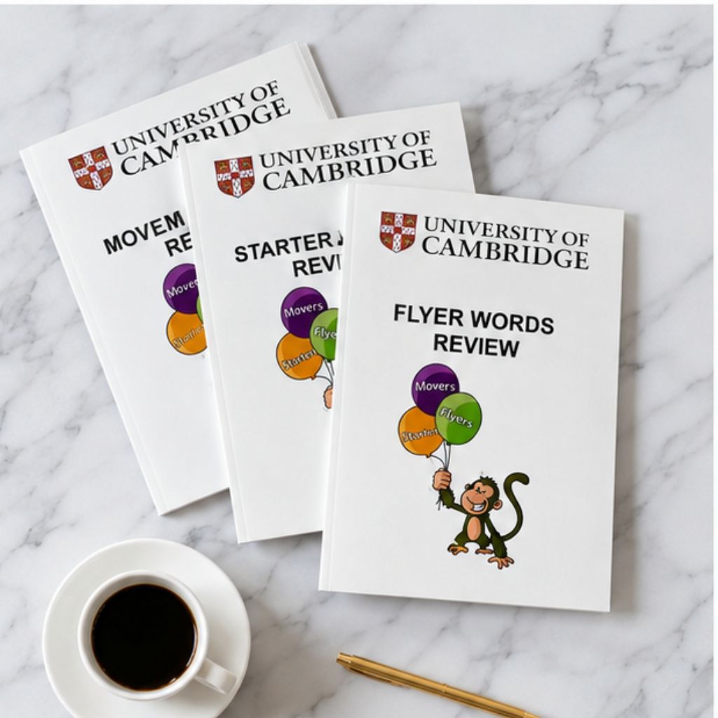 Bộ 3 vở viết từ vựng Starters Movers Flyers luyện thi Cambridge cho bé