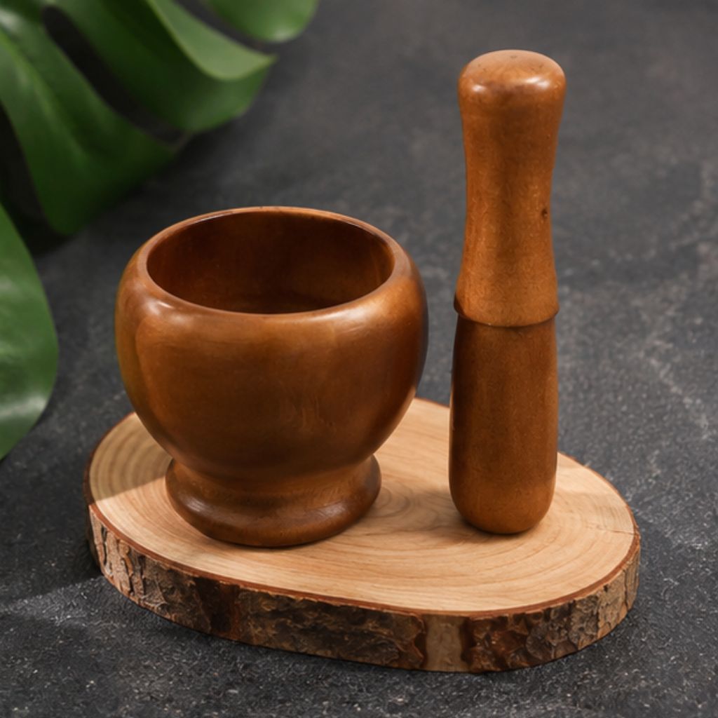 Bộ chày cối gỗ tự nhiên cao cấp giã tỏi hành gia vị an toàn - Ảnh 3