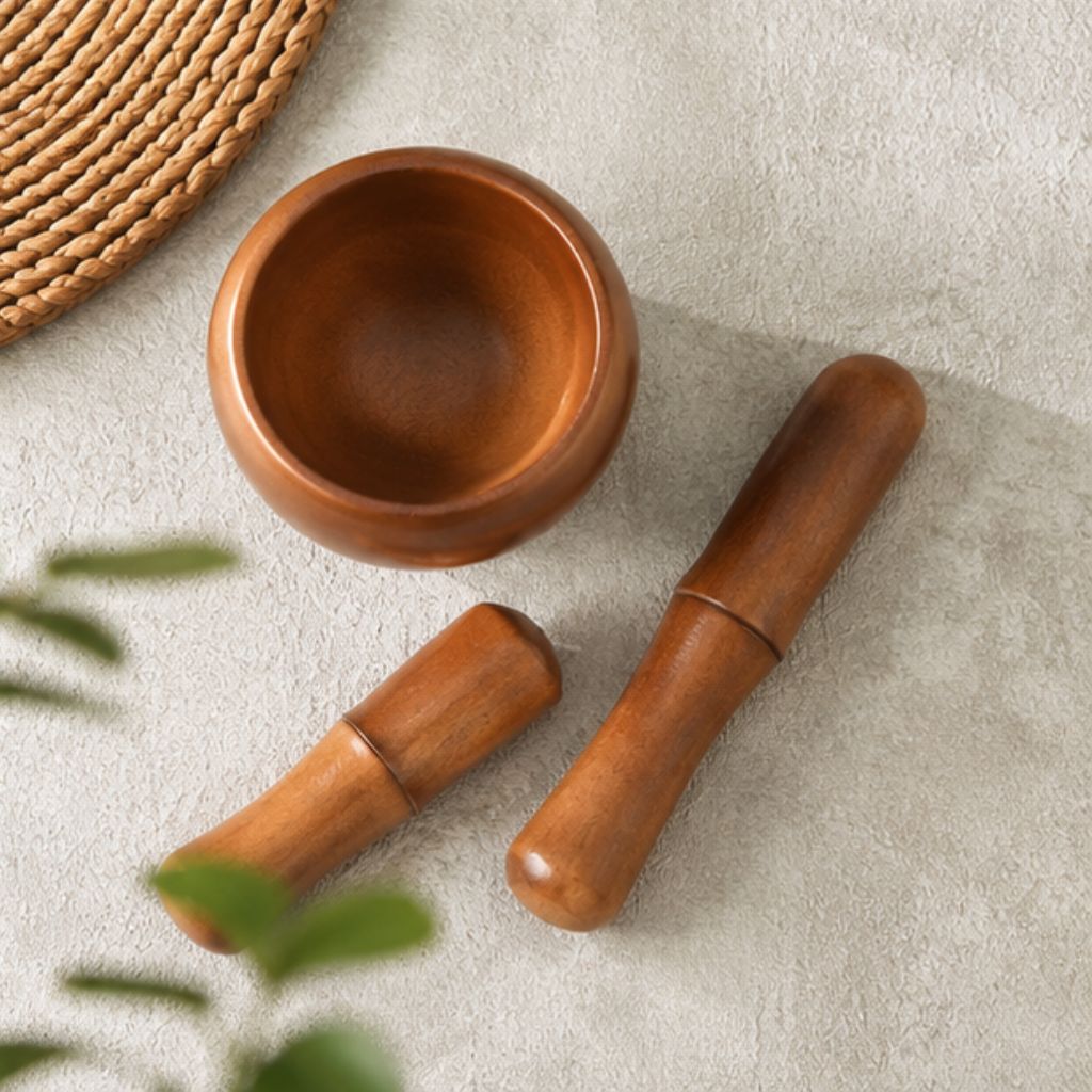 Bộ chày cối gỗ tự nhiên cao cấp giã tỏi hành gia vị an toàn - Ảnh 4