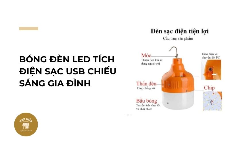Bóng đèn LED tích điện sạc USB chiếu sáng gia đình
