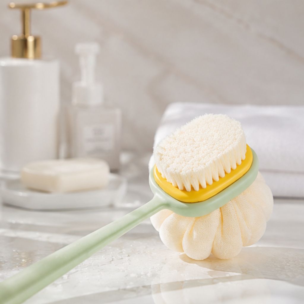 Bông tắm chà lưng 2 mặt cán dài kèm bàn chải tẩy tế bào chết mềm mịn - Ảnh 2