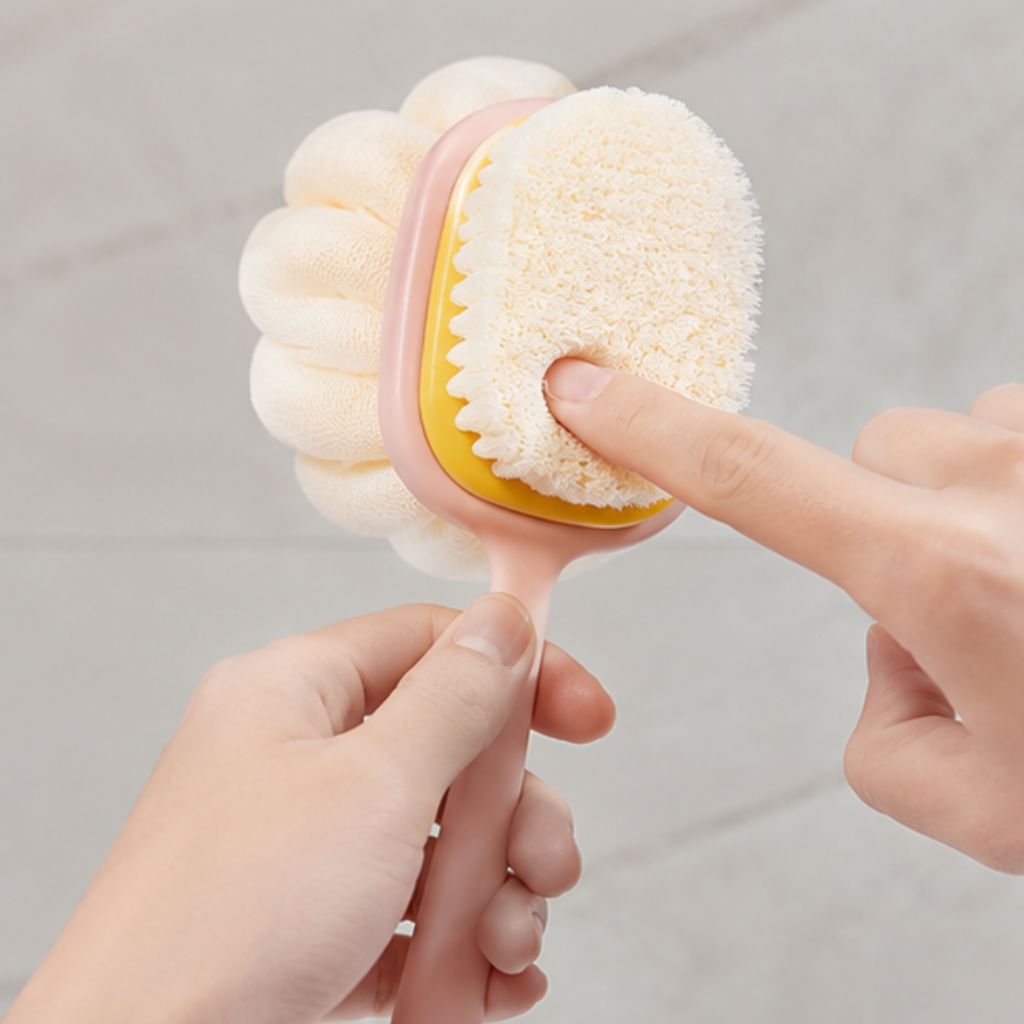 Bông tắm chà lưng 2 mặt cán dài kèm bàn chải tẩy tế bào chết mềm mịn - Ảnh 3