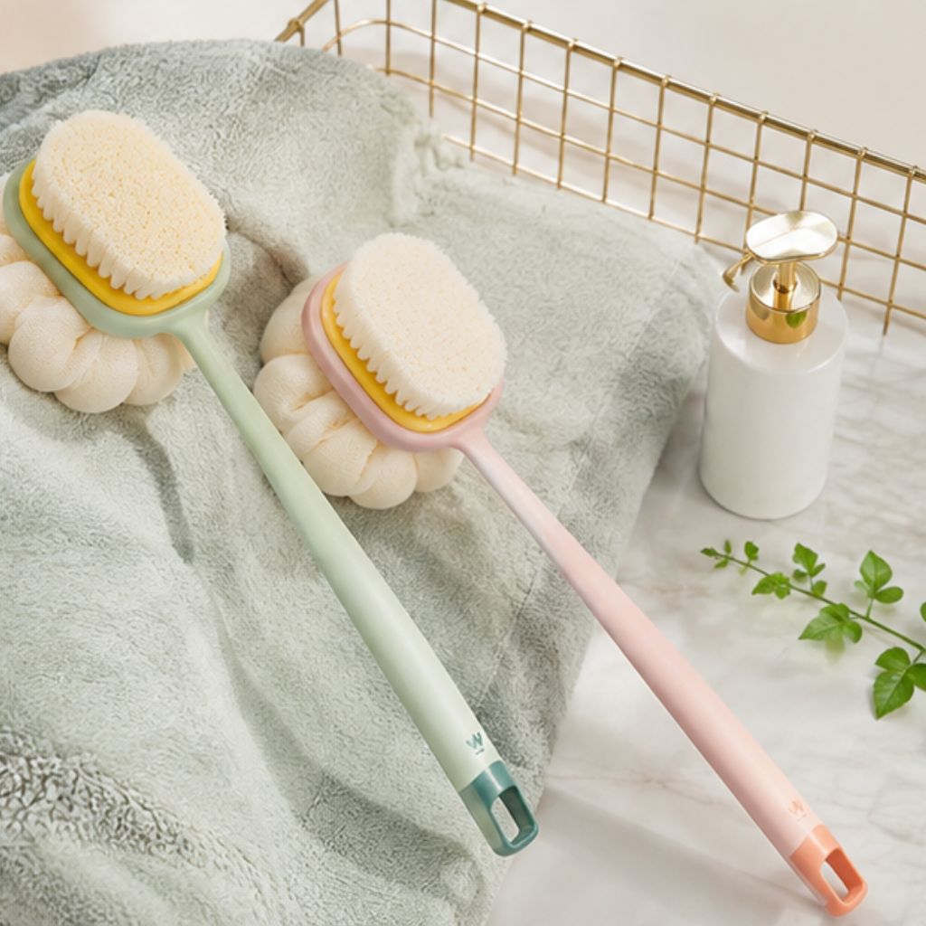 Bông tắm chà lưng 2 mặt cán dài kèm bàn chải tẩy tế bào chết mềm mịn - Ảnh 4