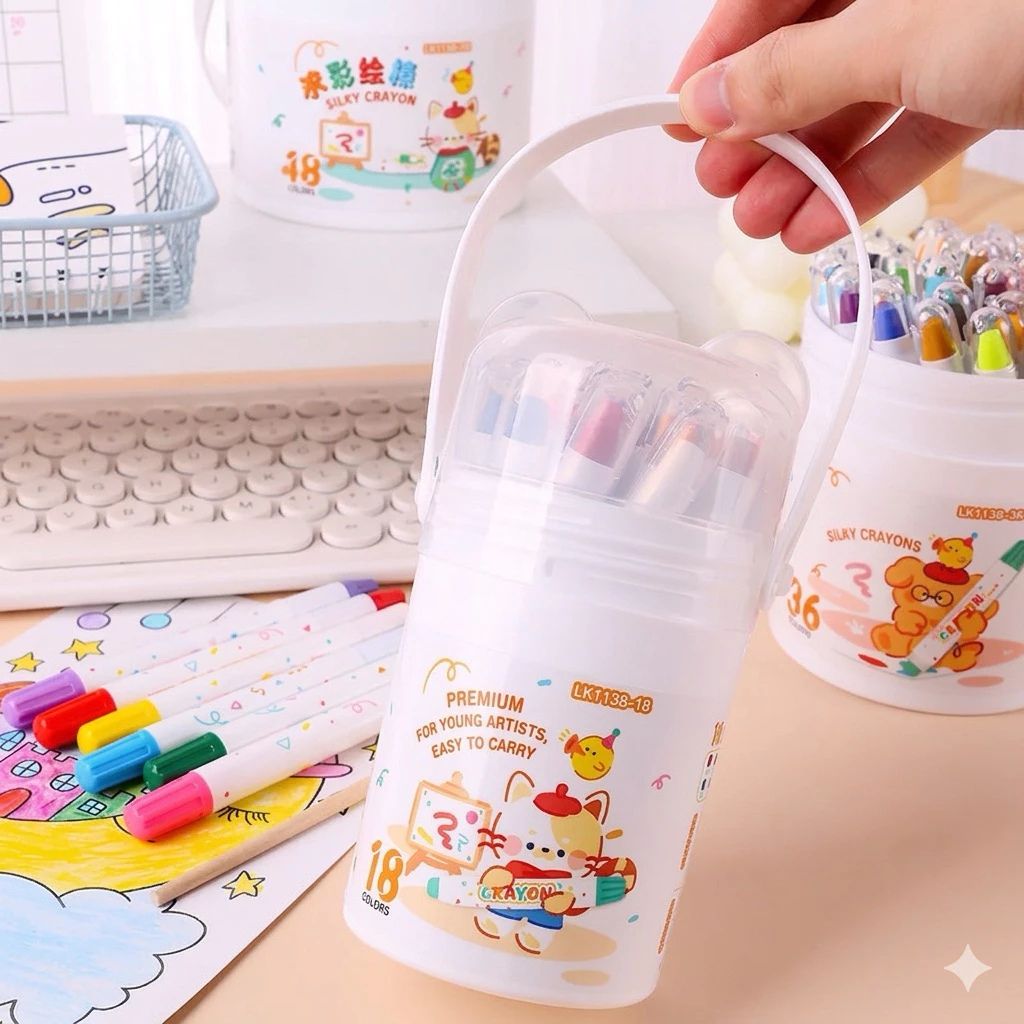 Bút sáp màu Silky Crayon cho bé 12 24 36 màu tan nước dễ lau sạch an toàn - Ảnh 2