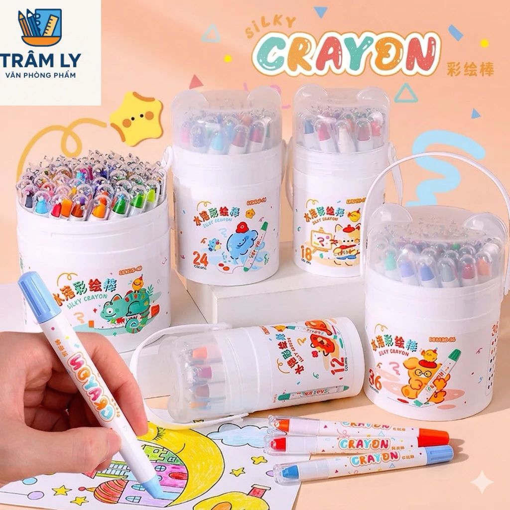 Bút sáp màu Silky Crayon cho bé 12 24 36 màu tan nước dễ lau sạch an toàn