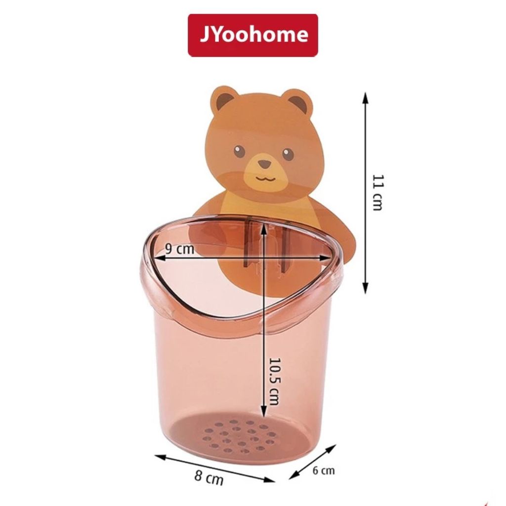 Cốc dán tường hình gấu JYoohome đựng bàn chải có lỗ thoát nước - Ảnh 2