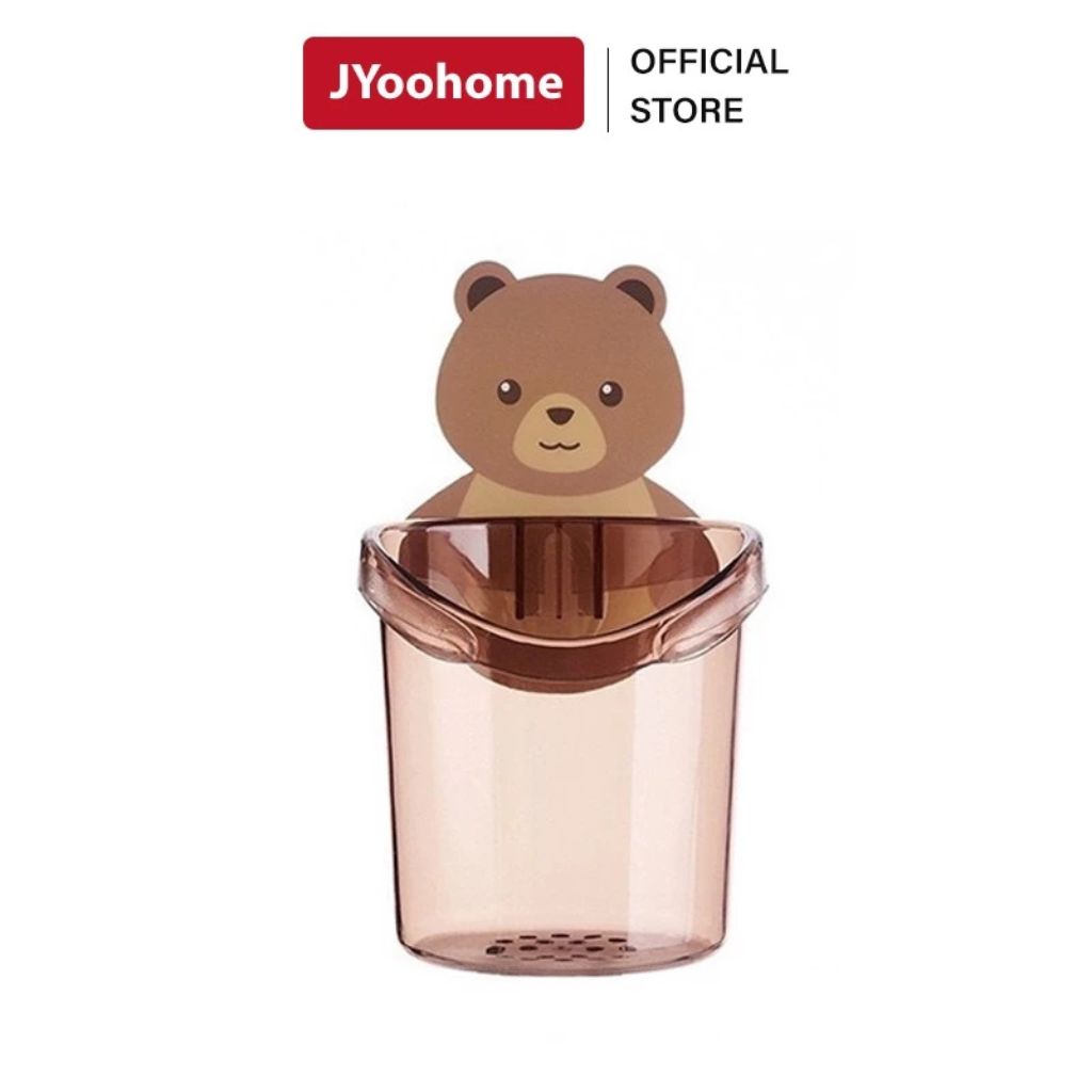 Cốc dán tường hình gấu JYoohome đựng bàn chải có lỗ thoát nước - Ảnh 3