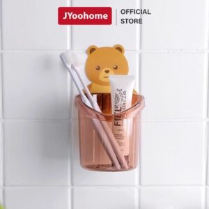 Cốc dán tường hình gấu JYoohome đựng bàn chải có lỗ thoát nước