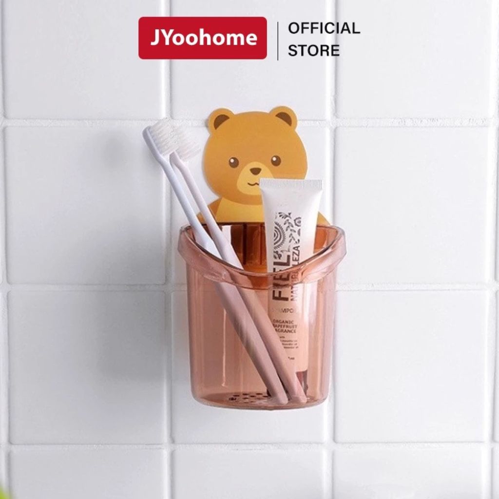 Cốc dán tường hình gấu JYoohome đựng bàn chải có lỗ thoát nước