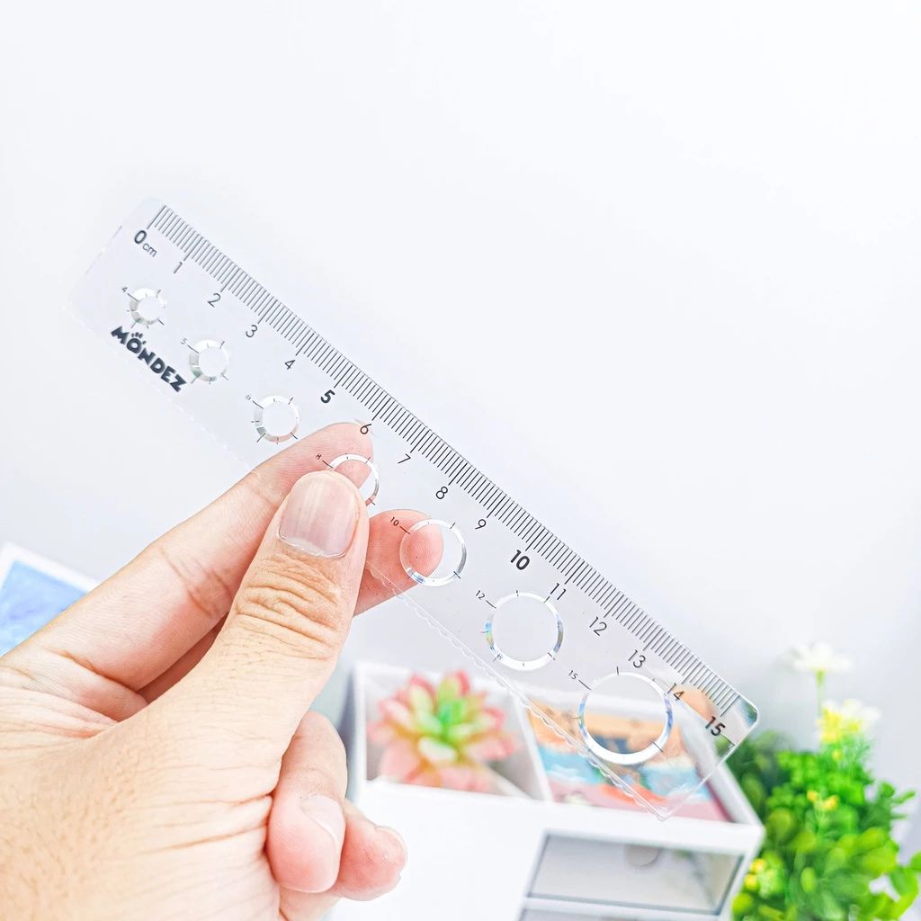 Combo 3 thước kẻ Mondez 15cm nhựa cao cấp có khuôn vẽ hình tròn - Ảnh 2