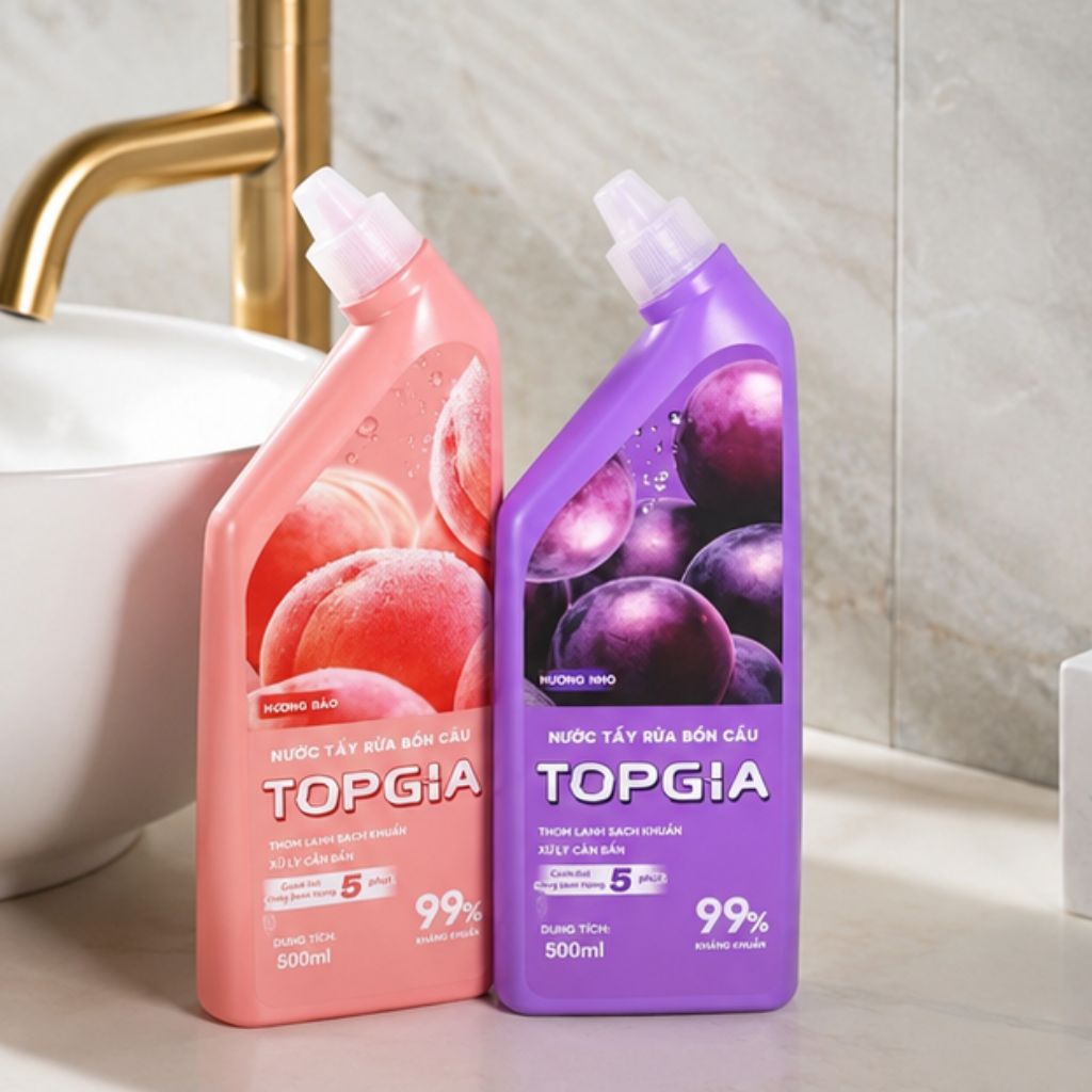 Combo 4 chai nước tẩy bồn cầu TOPGIA 500ml tặng giấy vệ sinh hương nho đào - Ảnh 2
