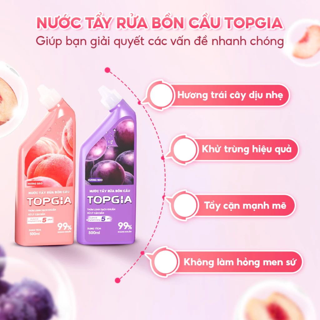 Combo 4 chai nước tẩy bồn cầu TOPGIA 500ml tặng giấy vệ sinh hương nho đào - Ảnh 2