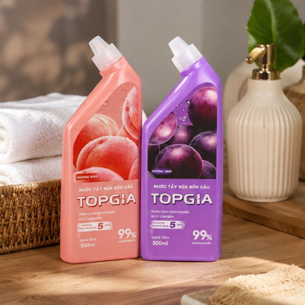 Combo 4 chai nước tẩy bồn cầu TOPGIA 500ml tặng giấy vệ sinh hương nho đào - Ảnh 3