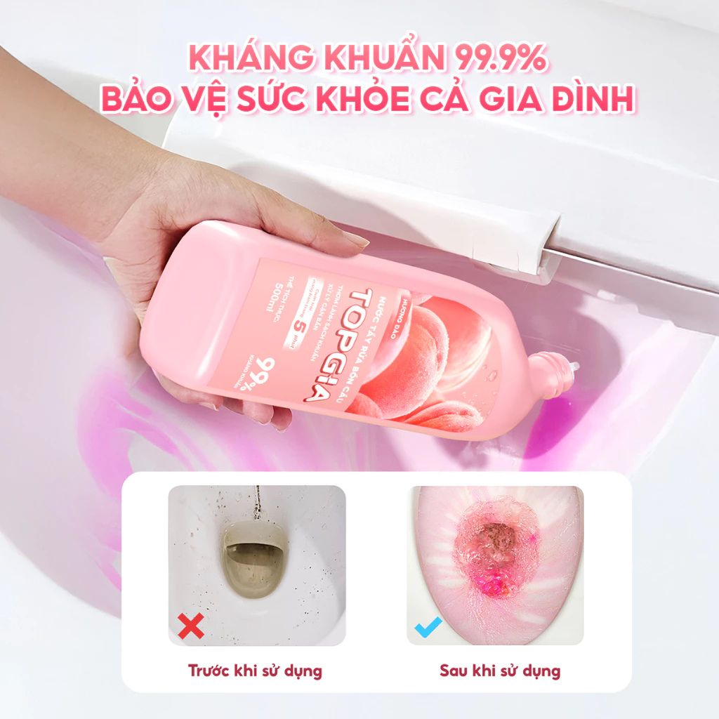 Combo 4 chai nước tẩy bồn cầu TOPGIA 500ml tặng giấy vệ sinh hương nho đào - Ảnh 3