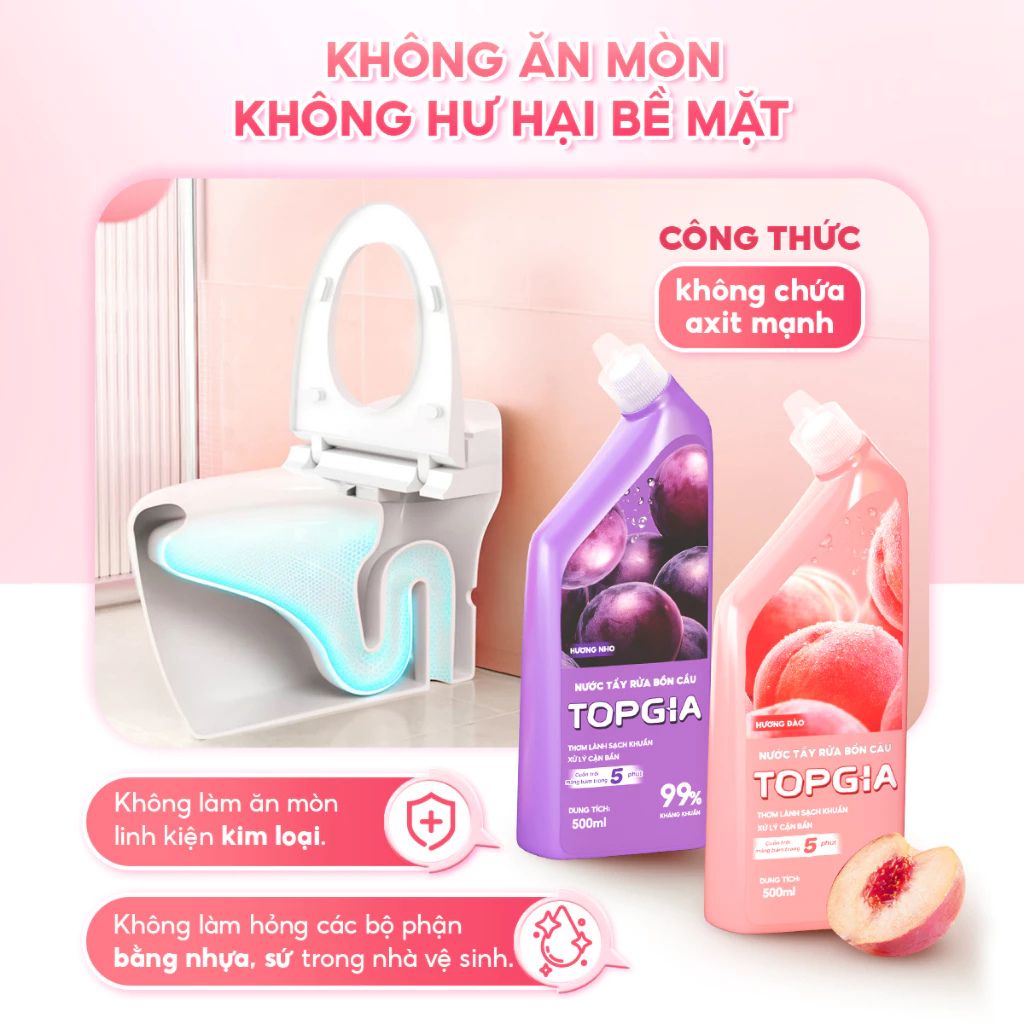 Combo 4 chai nước tẩy bồn cầu TOPGIA 500ml tặng giấy vệ sinh hương nho đào - Ảnh 4