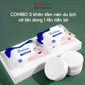 Combo 5 khăn tắm nén du lịch cỡ lớn 70x140cm dùng 1 lần an toàn cho da