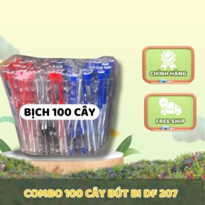 Combo 50/100 bút bi DF 207 ngòi 0.7mm mực xanh đỏ đen viết trơn