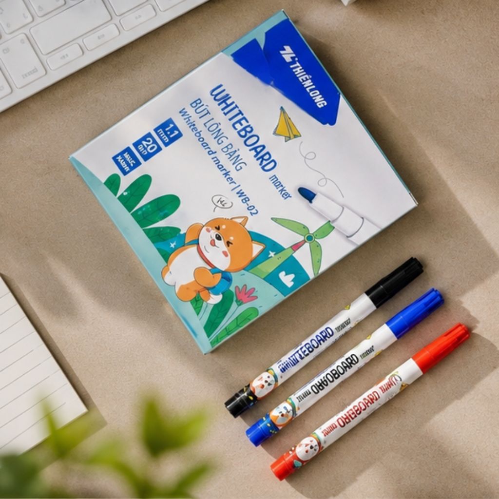 Combo 5/10/20 bút lông bảng Thiên Long WB-02 ngòi 1.1mm mực dễ xóa xanh đỏ đen - Ảnh 3