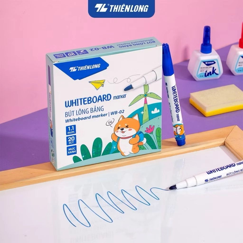 Combo 5/10/20 bút lông bảng Thiên Long WB-02 ngòi 1.1mm mực dễ xóa xanh đỏ đen - Ảnh 3