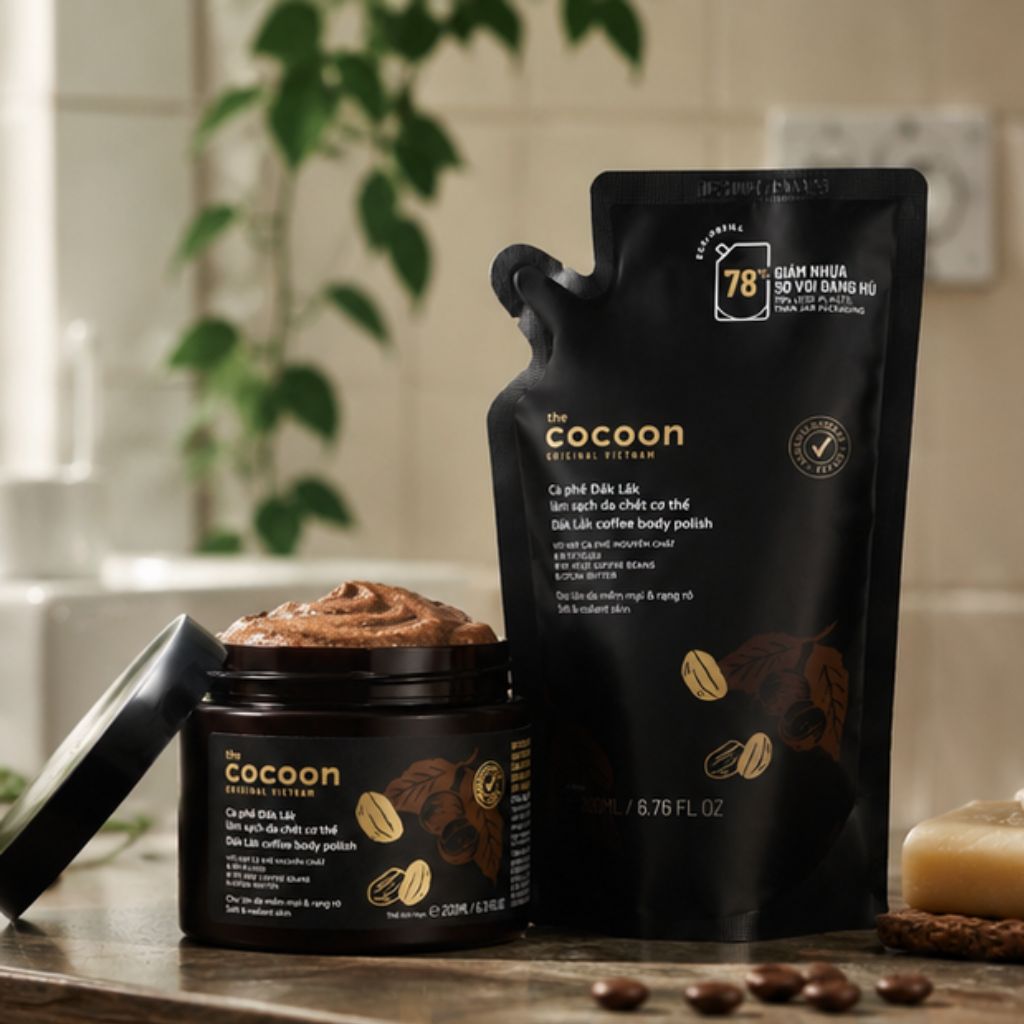 Combo tẩy da chết cà phê Cocoon Đắk Lắk 200ml hũ + refill 200ml - Ảnh 2
