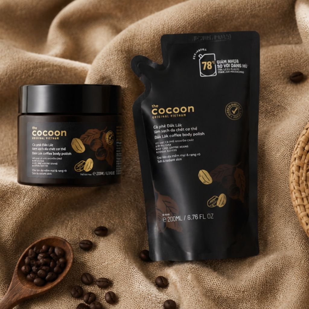Combo tẩy da chết cà phê Cocoon Đắk Lắk 200ml hũ + refill 200ml