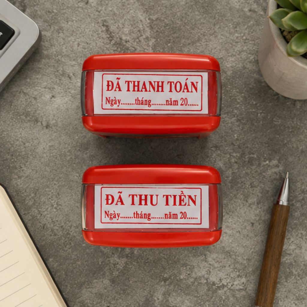 Con dấu ngày tháng năm Shiny S-222 đã thanh toán đã thu tiền đã chi tiền