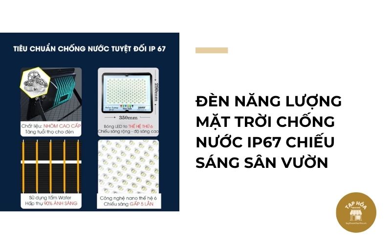 Đèn năng lượng mặt trời chống nước IP67 chiếu sáng sân vườn