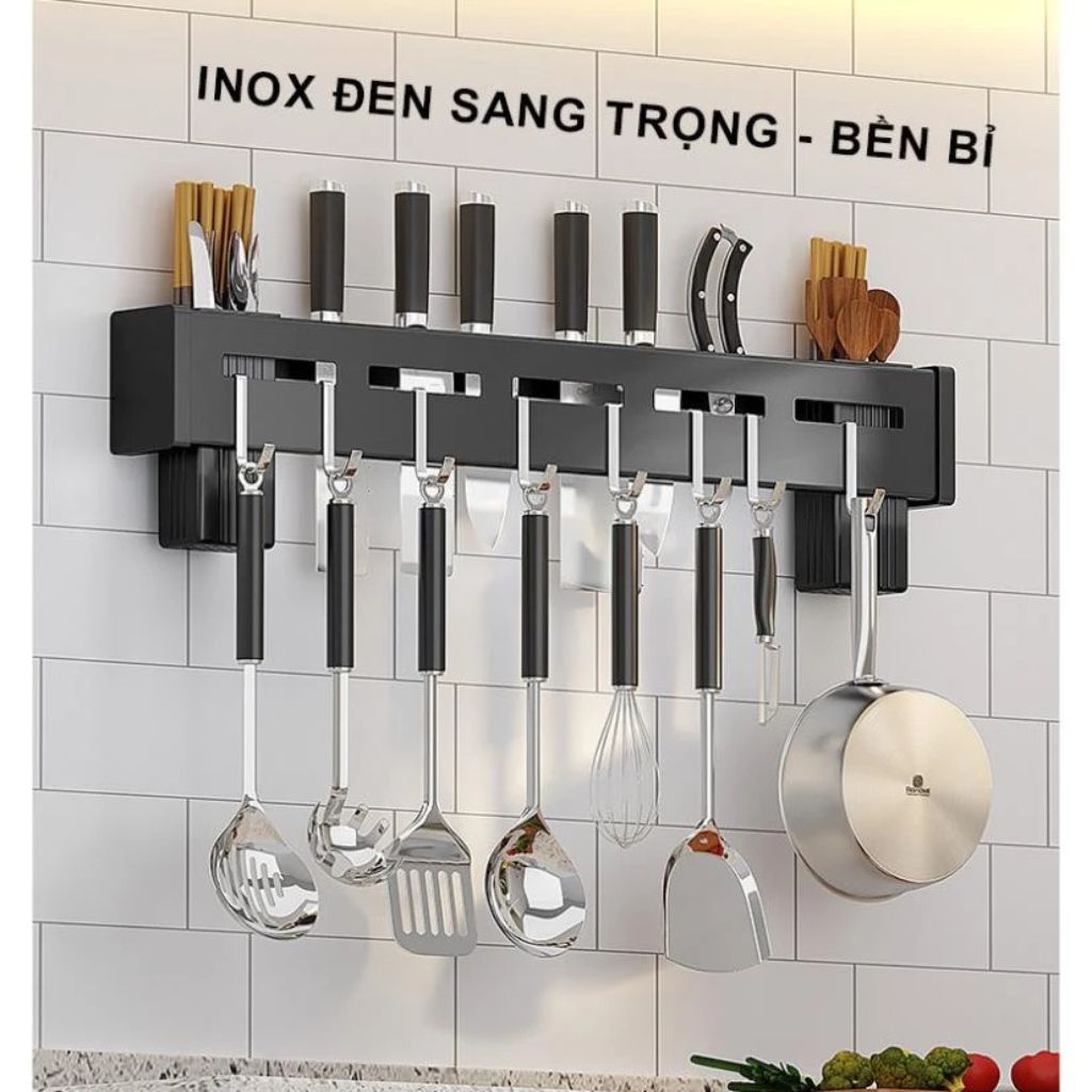 Giá cài dao dán tường thép không gỉ kệ treo dao nhà bếp đa năng - Ảnh 2