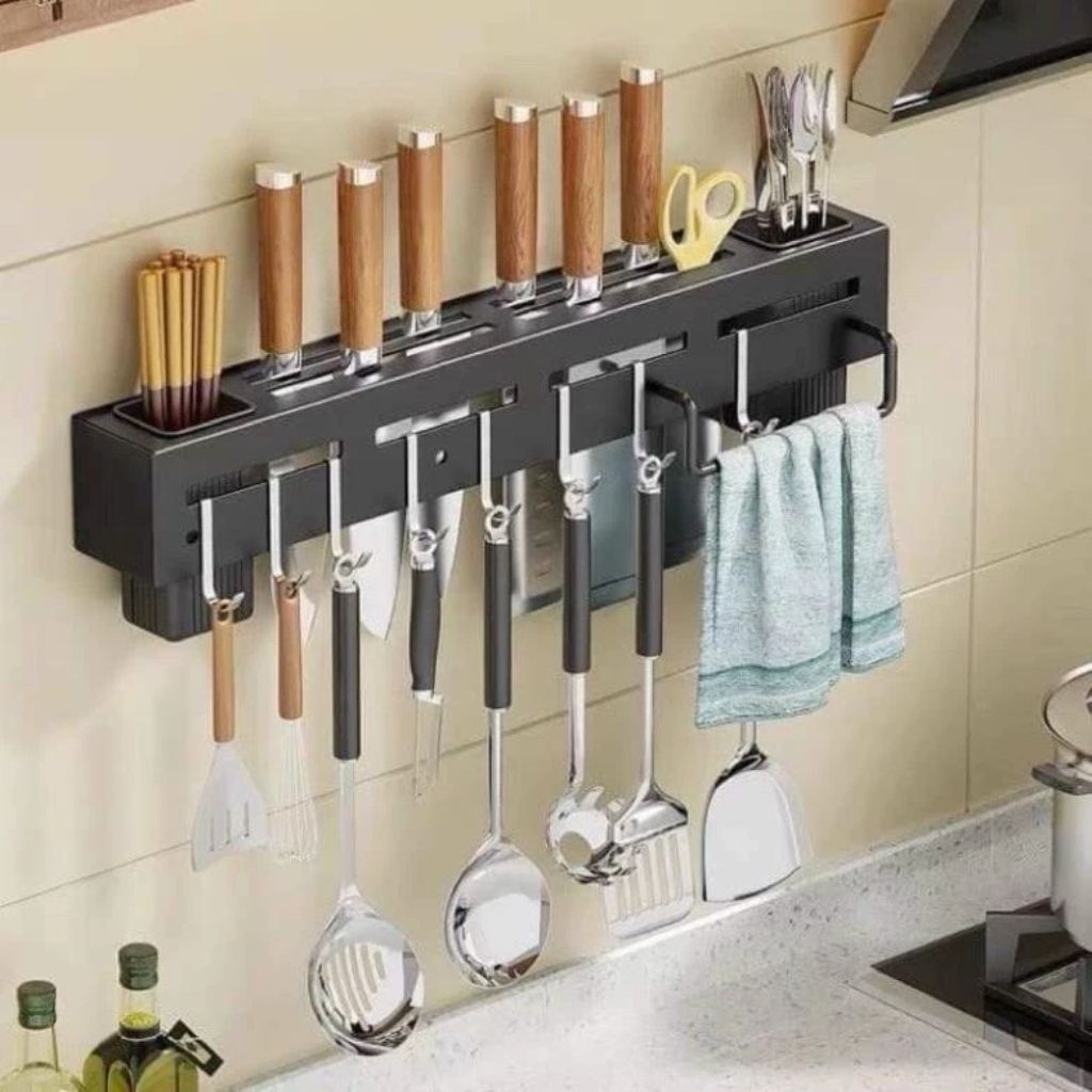 Giá cài dao dán tường thép không gỉ kệ treo dao nhà bếp đa năng - Ảnh 4