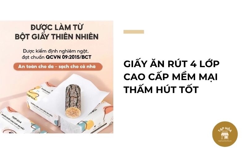 Giấy ăn rút 4 lớp cao cấp mềm mại thấm hút tốt