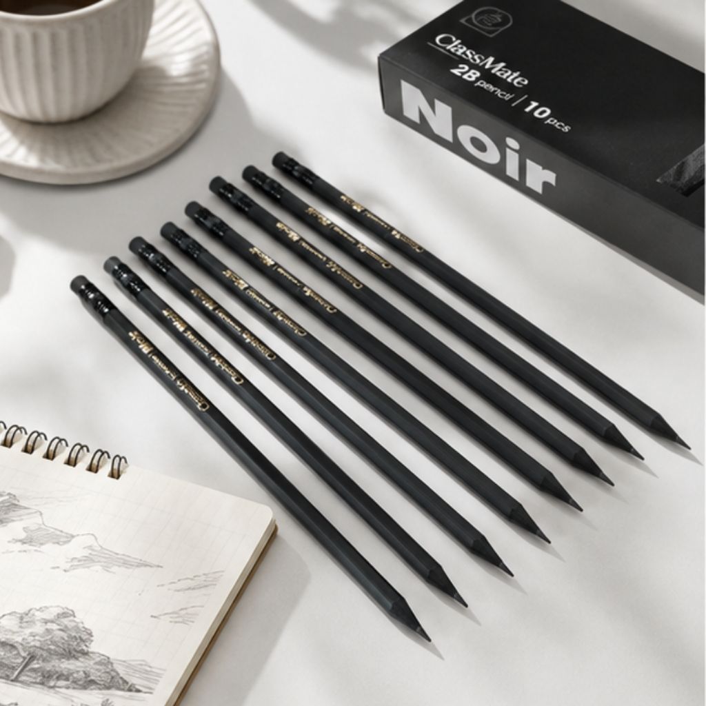 Hộp 10 bút chì 2B NoiR CLASSMATE gỗ đen ngòi đậm mịn kèm gọt chì