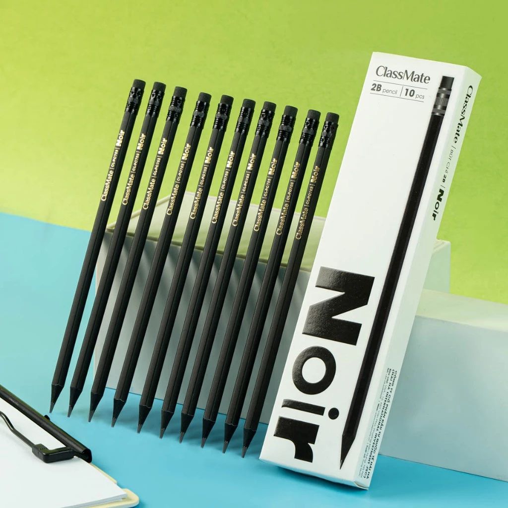 Hộp 10 bút chì 2B NoiR CLASSMATE gỗ đen ngòi đậm mịn kèm gọt chì - Ảnh 4