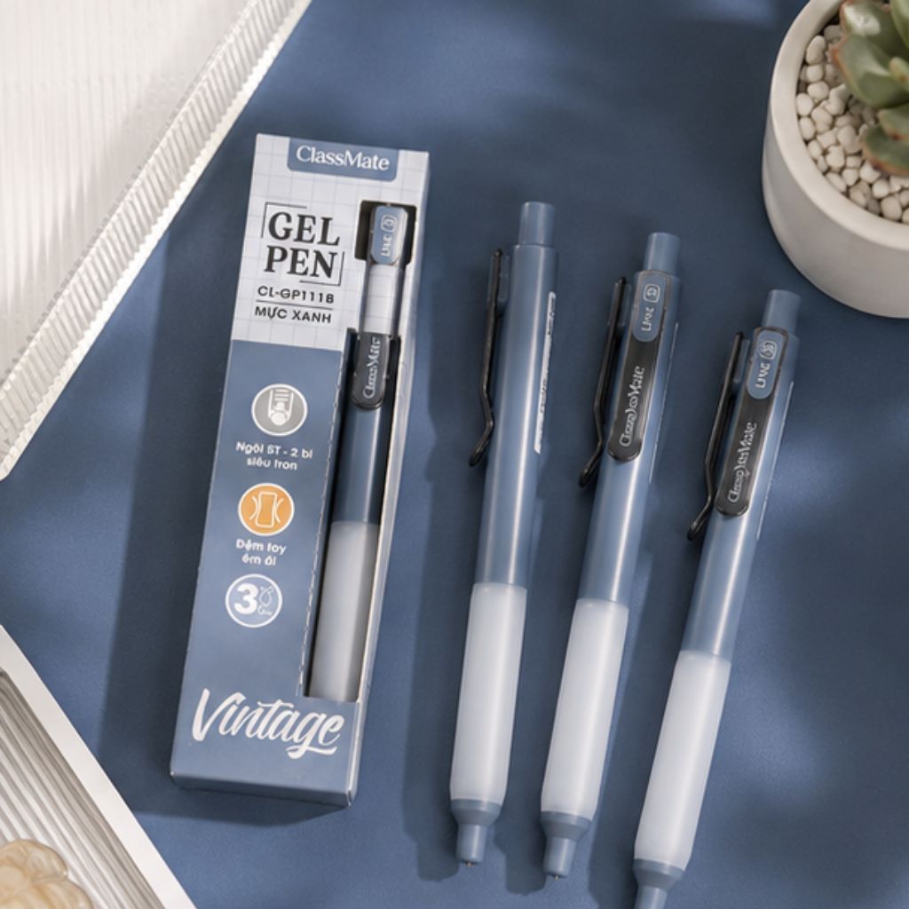 Hộp 3 bút gel bấm CLASSMATE Vintage 0.5mm viết trơn mực nhanh khô - Ảnh 2