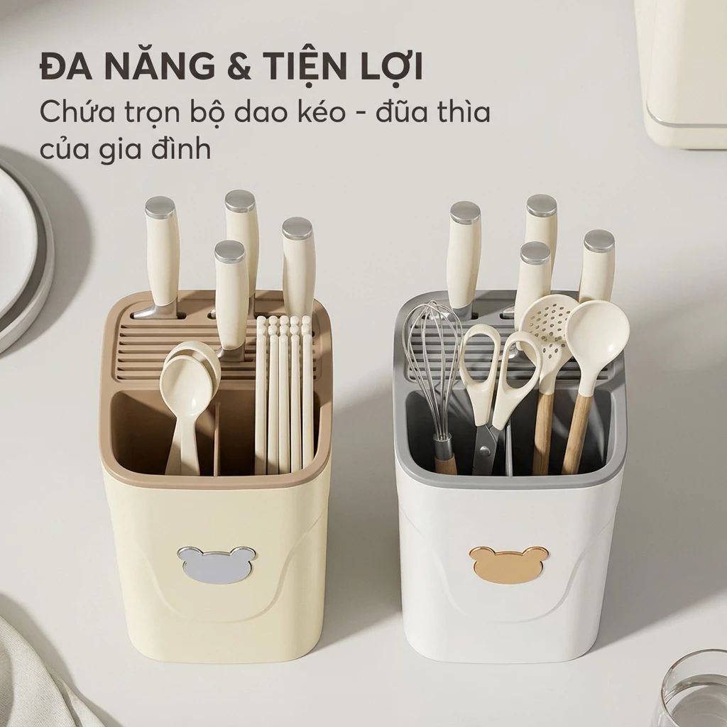 Hộp đựng dao kéo thìa đũa nhà bếp đa năng có đáy thoát nước chống ẩm mốc - Ảnh 3