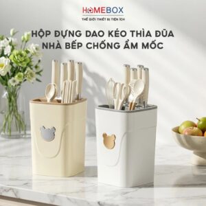 Hộp đựng dao kéo thìa đũa nhà bếp đa năng có đáy thoát nước chống ẩm mốc