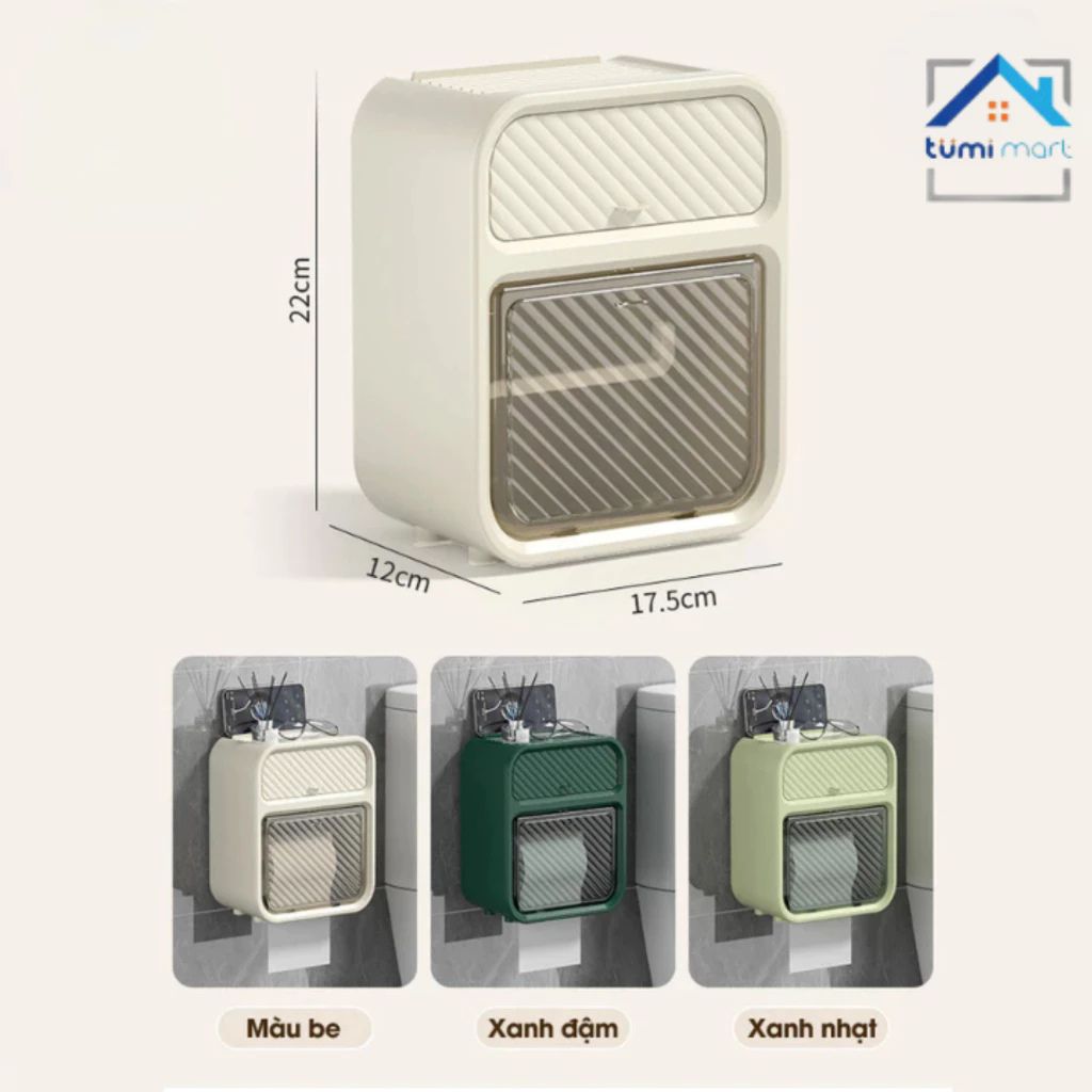Hộp đựng giấy vệ sinh 2 tầng dán tường chống nước kèm móc dán - Ảnh 2