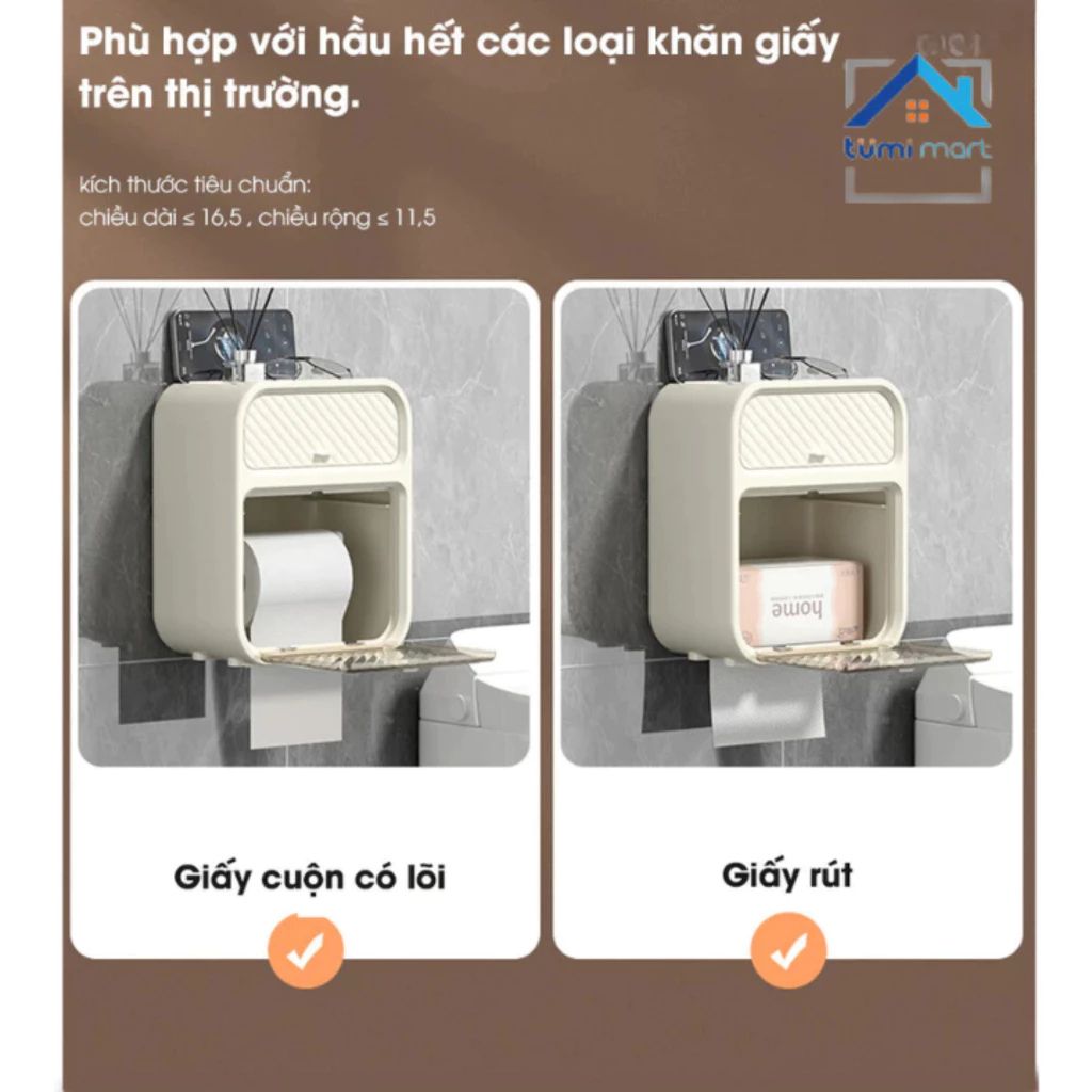 Hộp đựng giấy vệ sinh 2 tầng dán tường chống nước kèm móc dán - Ảnh 3