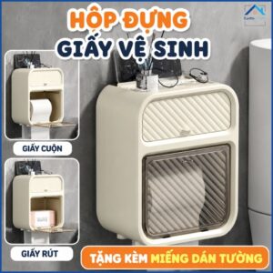 Hộp đựng giấy vệ sinh 2 tầng dán tường chống nước kèm móc dán