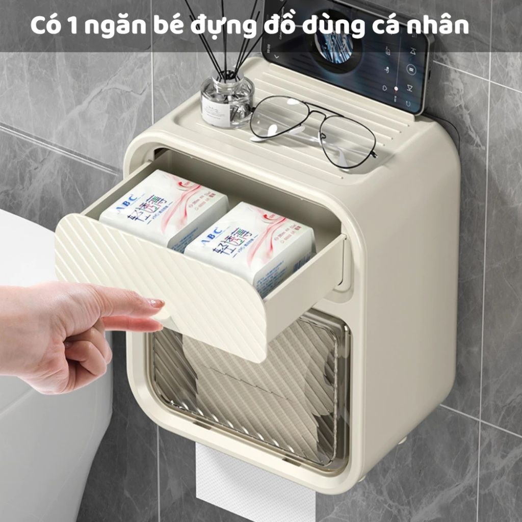 Hộp đựng giấy vệ sinh 2 tầng dán tường chống nước kèm móc dán - Ảnh 4