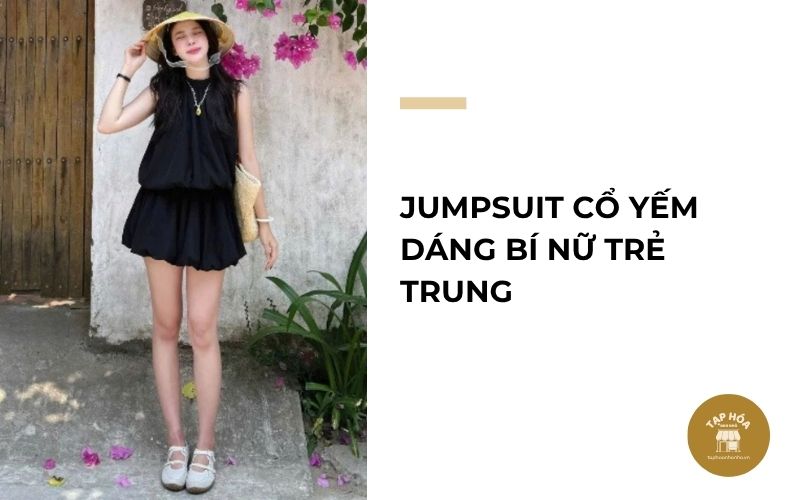 Jumpsuit cổ yếm dáng bí nữ trẻ trung
