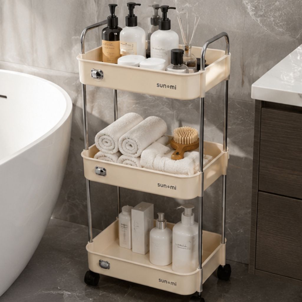 Kệ đựng đồ đa năng 3 tầng Sunmix có bánh xe khay nhựa cao cấp - Ảnh 2